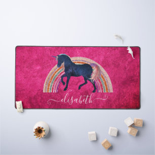 Elegant Cute Girly Name Rainbow Celestial Unicorn Desk Mat