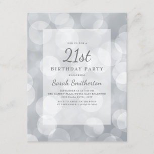 Elegant Cute Glittery Silver Bokeh 21st Birthday Invitation