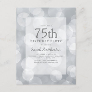Elegant Cute Glittery Silver Bokeh 75th Birthday Invitation