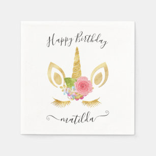Elegant cute Happy Birthday gold glitter unicorn Napkin