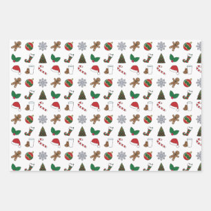 Elegant & Cute Holiday Symbols Assortment Wrapping Paper Sheet