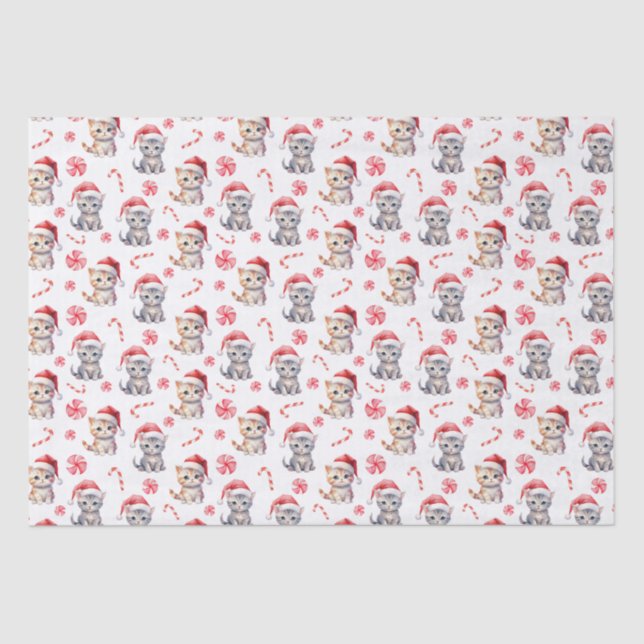 Elegant Cute Kitty Sweet Candy Christmas Tissue Paper (Front)