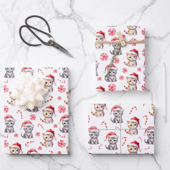 Elegant Cute Kitty Sweet Candy Christmas Wrapping Paper Sheet (Front)