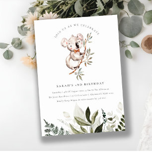Elegant Cute Koala Foliage Any Age Birthday Invite