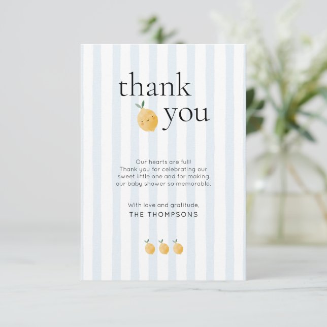 Elegant Cute Lemon Citrus Baby Shower Thank You Card (Standing Front)