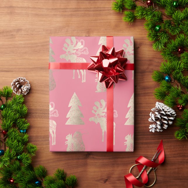 Elegant cute light rose gold Christmas pattern Wrapping Paper (Holiday Gift)