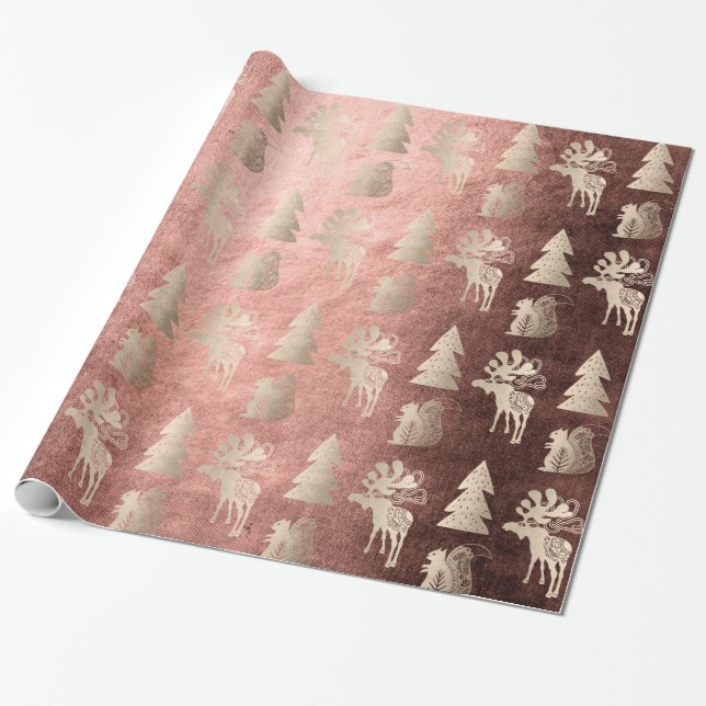 Elegant cute light rose gold Christmas pattern Wrapping Paper (Unrolled)