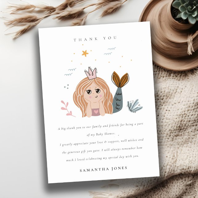 Elegant Cute Little Blush Sea Mermaid Baby Shower Thank You Card (Creator Uploaded)