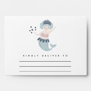 ELEGANT CUTE LITTLE PINK BLUE MERMAID ADDRESS ENVELOPE