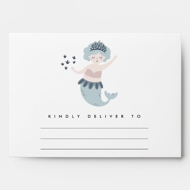 ELEGANT CUTE LITTLE PINK BLUE MERMAID ADDRESS ENVELOPE (Front)