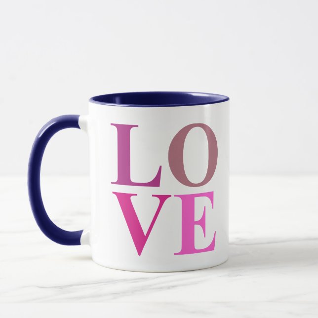 Elegant, Cute LOVE Square in Shades of Pink Colour Mug (Left)
