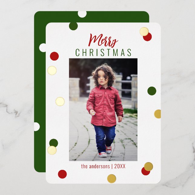 Elegant Cute Merry Christmas Custom Photo   Foil Holiday Card (Front/Back)