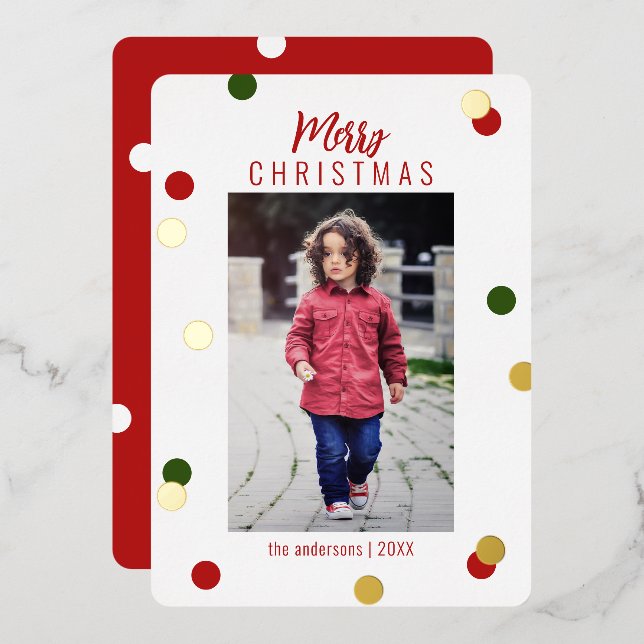 Elegant Cute Merry Christmas Custom Photo  Foil Holiday Card (Front/Back)