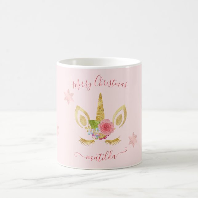 Elegant cute Merry Christmas gold glitter unicorn Coffee Mug (Center)