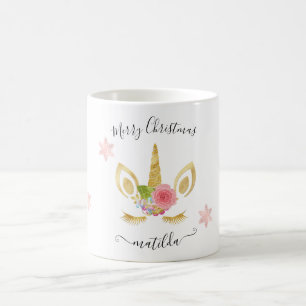 Elegant cute Merry Christmas gold glitter unicorn Coffee Mug