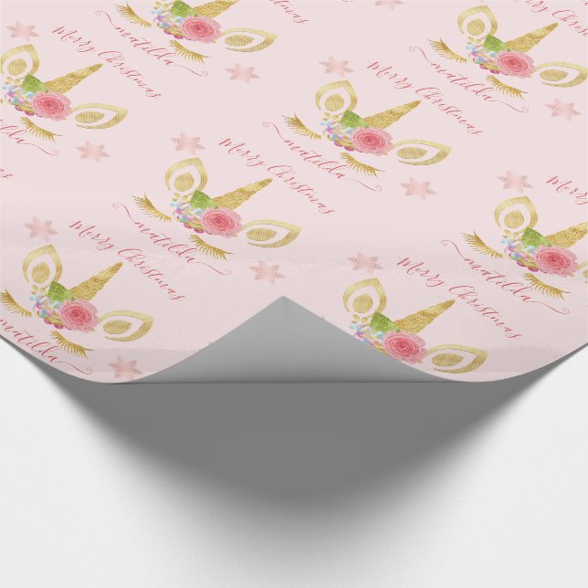 Elegant cute Merry Christmas gold glitter unicorn Wrapping Paper (Corner)