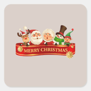 Elegant Cute Merry Christmas, Happy New Year Square Sticker
