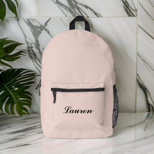 Elegant Cute Minimalist Black Script Plush Pink Printed Backpack