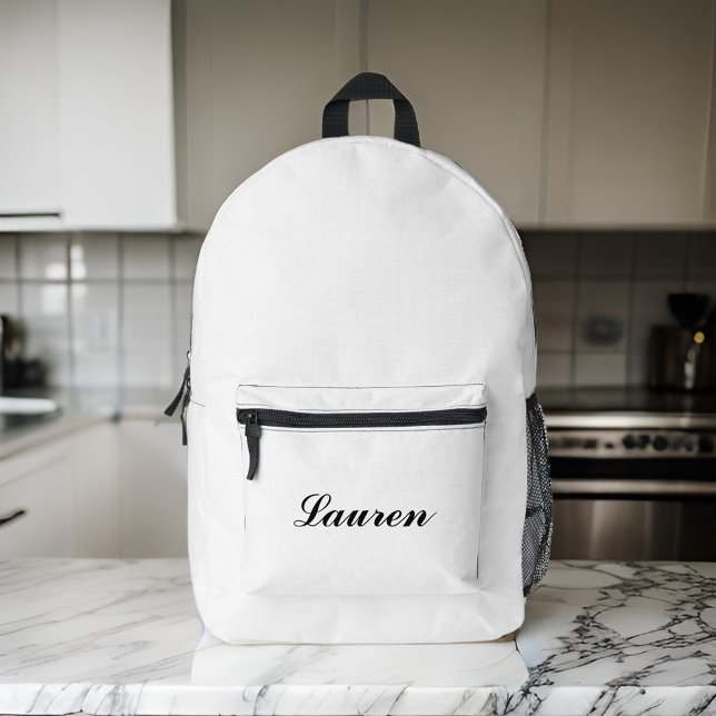 Elegant Cute Minimalist Black Script | White Printed Backpack (Creator Uploaded)