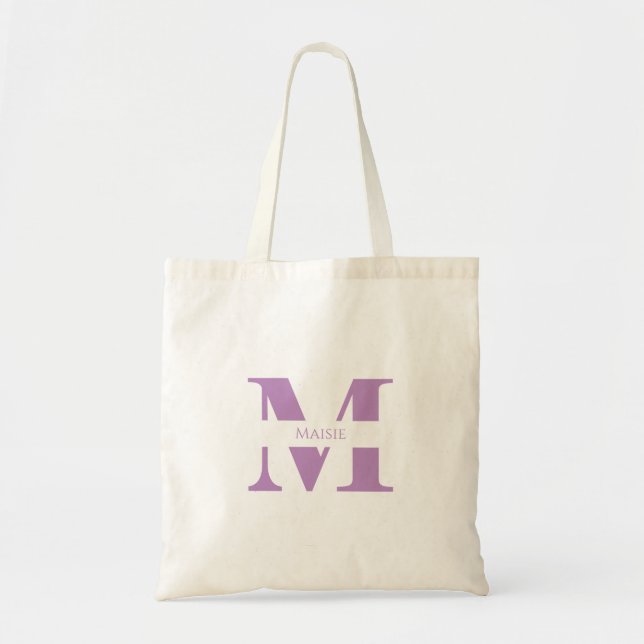 Elegant Cute Modern Lavender Personalised Monogram Tote Bag (Front)
