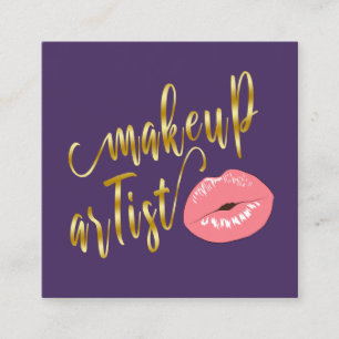 Elegant cute pastel pink lips gold makeup artist square business card