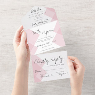 Elegant Cute Pastel Pink  Monogram Wedding All In One Invitation