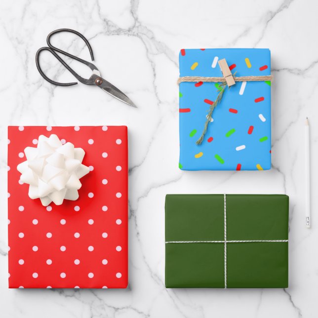 Elegant Cute pattern green red blue dots Christmas Wrapping Paper Sheet (Front)