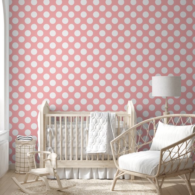 Elegant Cute Peach Pink Polkadots Pattern Wallpaper (Kids)