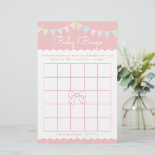 Elegant Cute Pink Bow Girl Baby Shower Bingo Game