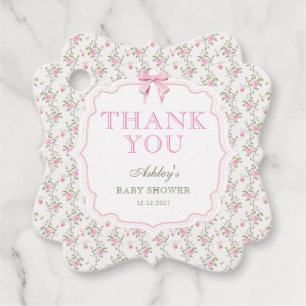 Elegant Cute Pink Bow Girl Baby Shower Thank You Favour Tags
