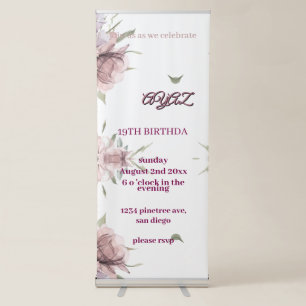 Elegant Cute Pink Floral 18th Birthday Retractable Banner