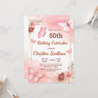 Elegant cute pink floral butterfly 50th birthday