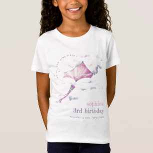 Elegant Cute Pink Flying Kite Sky Clouds Birthday T-Shirt