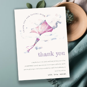 Elegant Cute Pink Flying Kite Sky Clouds Birthday Thank You Card