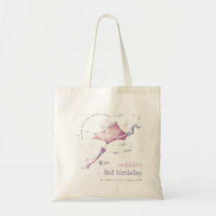 Elegant Cute Pink Flying Kite Sky Clouds Birthday Tote Bag