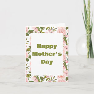 Elegant Cute Pink Green Floral Happy Mothers Day  Card