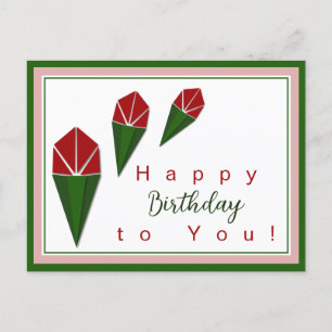 Elegant Cute Pink Green, Red Roses Personalised Holiday Postcard