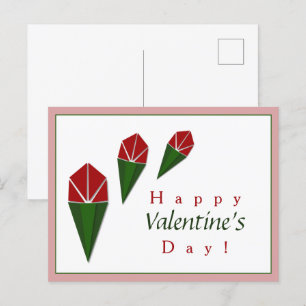 Elegant, Cute Pink Green, Red Roses Valentine's Holiday Postcard