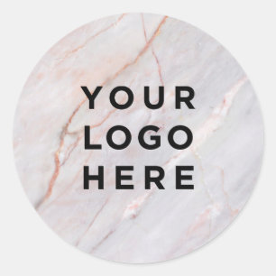 Elegant Cute Pink Marble Business Logo Custom Classic Round Sticker