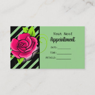 Elegant & Cute Pink Rose Black Green Striped Salon Appointment Card