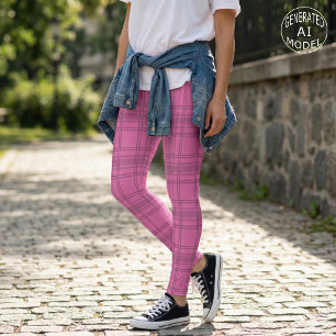 Elegant Cute Pink Tartan Plaid Pattern Leggings