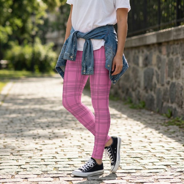 Elegant Cute Pink Tartan Plaid Pattern Leggings (Creator Uploaded)