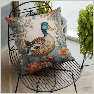 Elegant Cute Plump Duck Vintage Floral Cushion