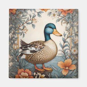 Elegant Cute Plump Duck Vintage Floral Magnet