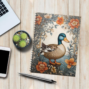 Elegant Cute Plump Duck Vintage Floral Notebook