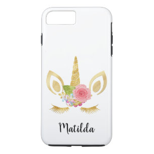 Elegant cute pretty floral gold glitter unicorn iPhone 8 plus/7 plus case