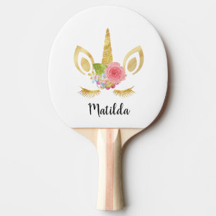Elegant cute pretty floral gold glitter unicorn ping pong paddle