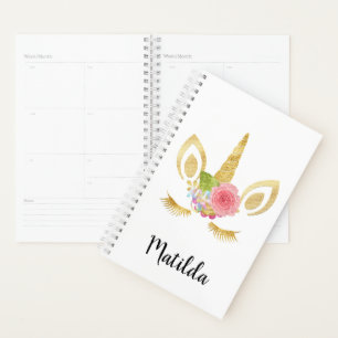 Elegant cute pretty floral gold glitter unicorn planner
