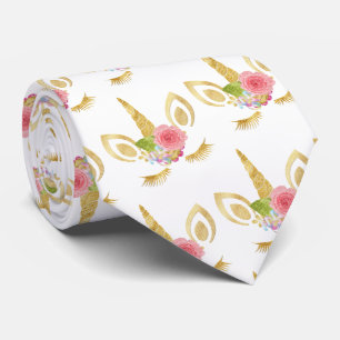 Elegant cute pretty floral gold glitter unicorn tie
