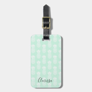 Elegant cute pretty mint green pineapple pattern luggage tag